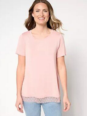 LOGO by Lori Goldstein Short Sleeve Tee with Mesh Hem, Rose Sz XL a692530